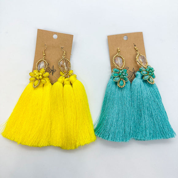 Luxurious Tassel Earrings With Crystal Beads