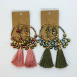 Powerful Crystal Beaded Hoop w/Tassel Earrings