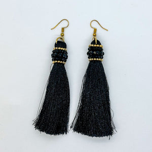 Artisanal Tassel Earrings With Precious Beads