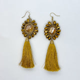 Glamourous Tassel Earrings With Crystal Beaded Flower