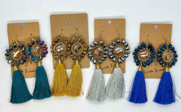 Glamourous Tassel Earrings With Crystal Beaded Flower