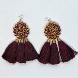 Magnificent Triple Tassel Earrings With Crystal Beaded Flower